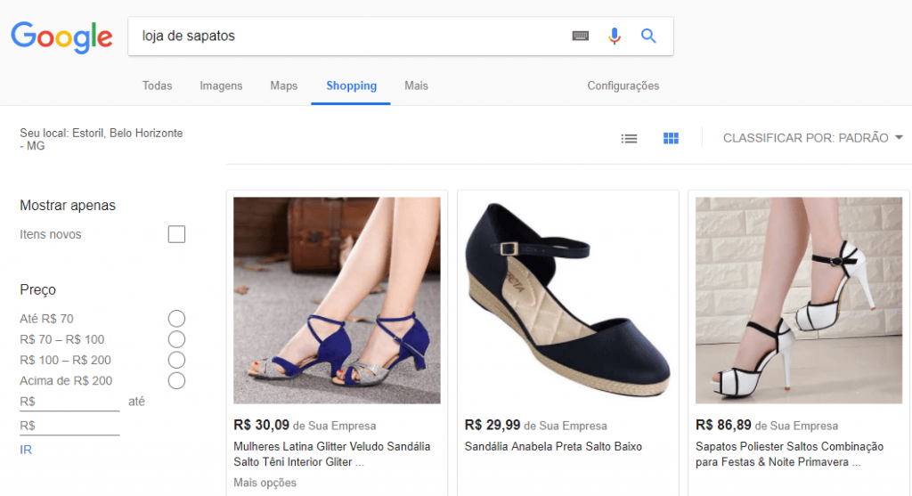 Produtos anunciados no Google Shopping